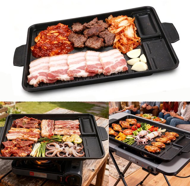 KOSUN Koreanische BBQ-Grillpfanne mit Antihaftbeschichtung und Ölloch, Schwarz, Breite: 37,5 cm - Bild 1
