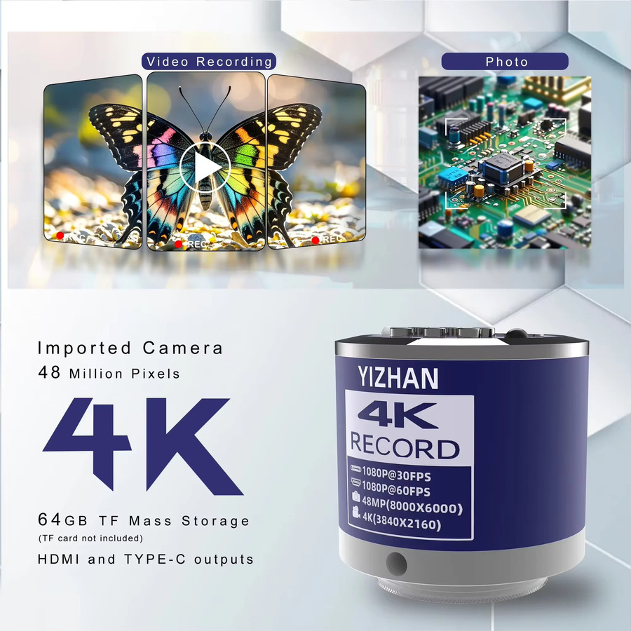 KUAIQU Digitale Videomikroskopkamera mit 4K 48MP Auflösung, 150X Vergrößerung, USB-C und HDMI für Industrie und PCB-Löten - Bild 2