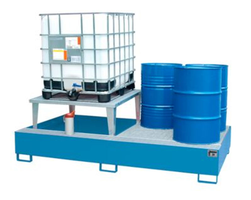 Auffangwanne Bauer AWA 21 aus Stahl in Blau für 2 x 1000 l IBC mit 1 Abfüllaufsatz und 1 Gitterrost, B/T/H: 146,0 x 265,0 x 86,3 cm - Bild 2