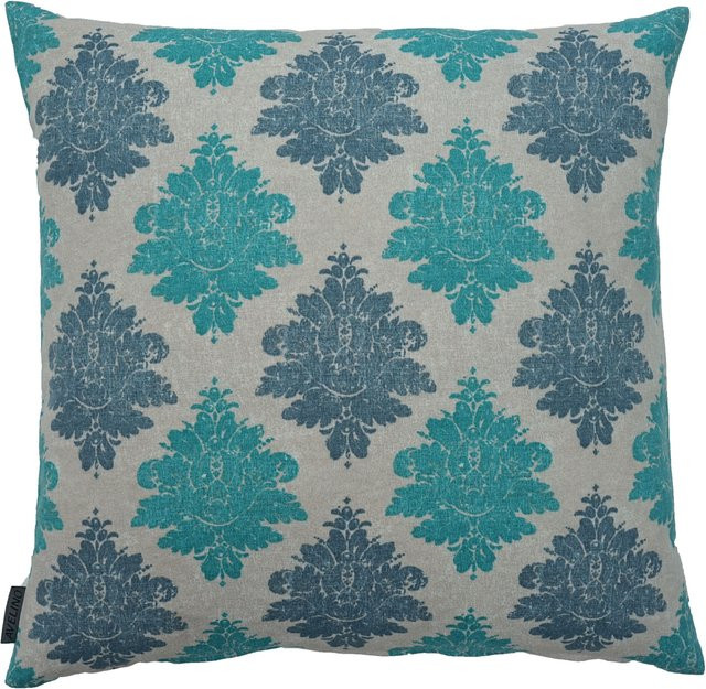 Rundes Kissen JANE lagune von honsel leuchten in Grau und Türkis mit floralem Design, Durchmesser: 40 cm - Bild 1