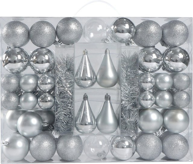 Modern Living Christbaumkugel-Set Joy Silberfarben mit geometrischen Mustern aus Kunststoff - Bild 1
