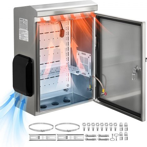 VEVOR Elektrogehäuse aus Edelstahl in Silber, IP65 wasserdichtes Outdoor-Schaltschrank mit Thermostat, Lüfter und Regenabdeckung, Wandmontage, H x B x T: 50 x 40 x 20 cm - Bild 1