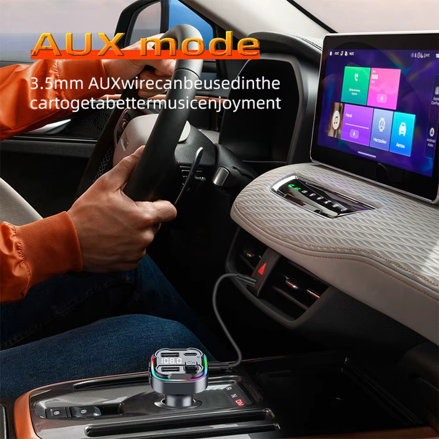 LUTU Bluetooth 5.3 FM Transmitter mit Dual USB und Typ-C 3.1A Schnellladegerät, AUX Audio Adapter Car Kit mit Freisprecheinrichtung und MP3 Modulator in Schwarz - Bild 4