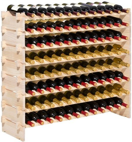 VEVOR Modulares Weinregal aus Kiefernholz für 96 Flaschen, 8-stöckiges stapelbares Weinflaschenregal in Braun, Freistehender Weinflaschenhalter für Küche, Keller und Bar - Bild 1