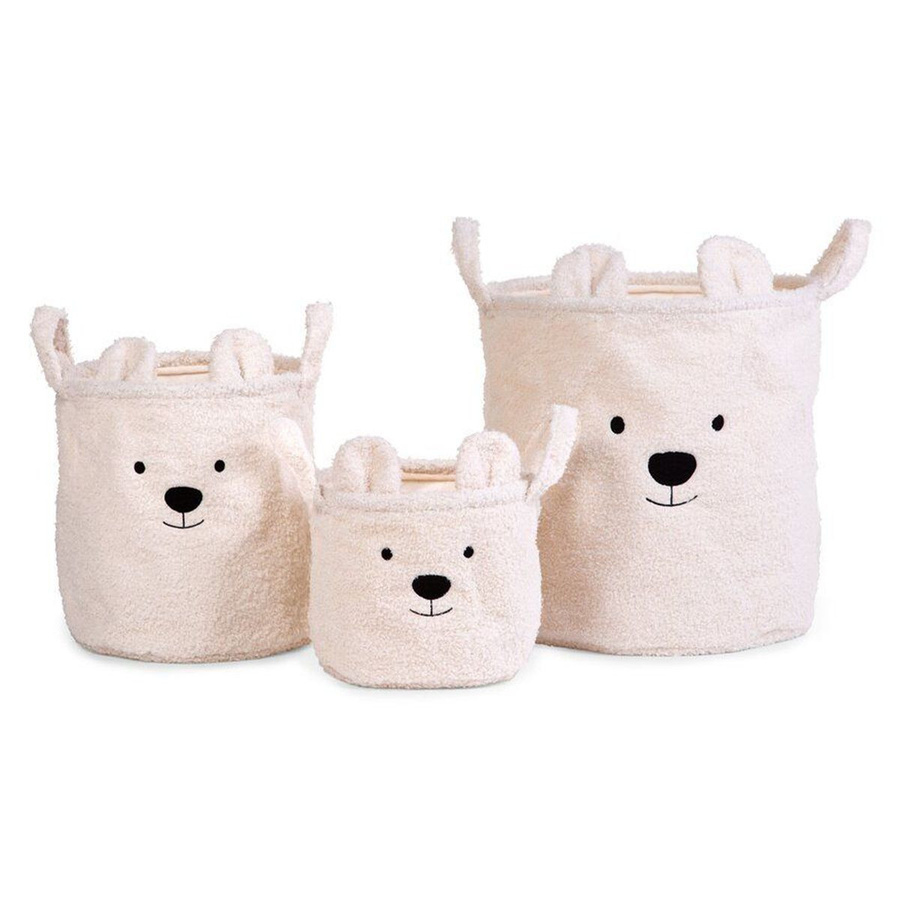 Childhome Aufbewahrungskorb Teddy 3er Set in Offwhite und Beige mit Griffen - Bild 1