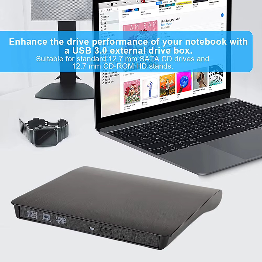VODOOL Externes Optisches Laufwerksgehäuse für DVD und CD, USB 3.0, 5Gbps, Schwarz, 12,7mm - Bild 2