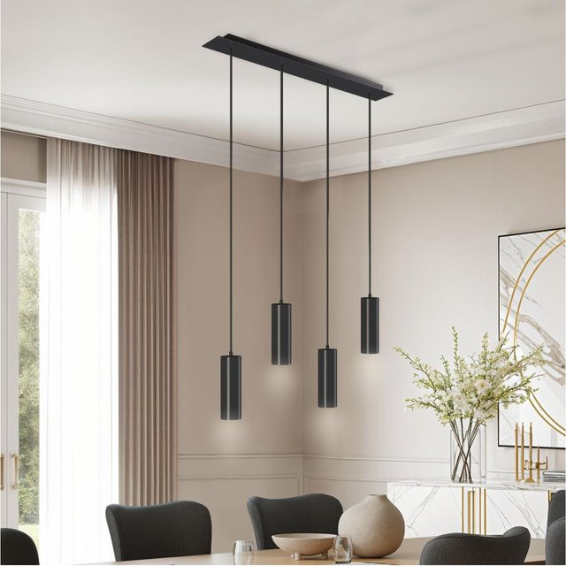 tectake Pendelleuchte Lumea 4-flammig in Schwarz im Industrial-Style, 4x GU10, 40 W, B: 75 cm, T: 9 cm, H: 146 cm - Bild 1