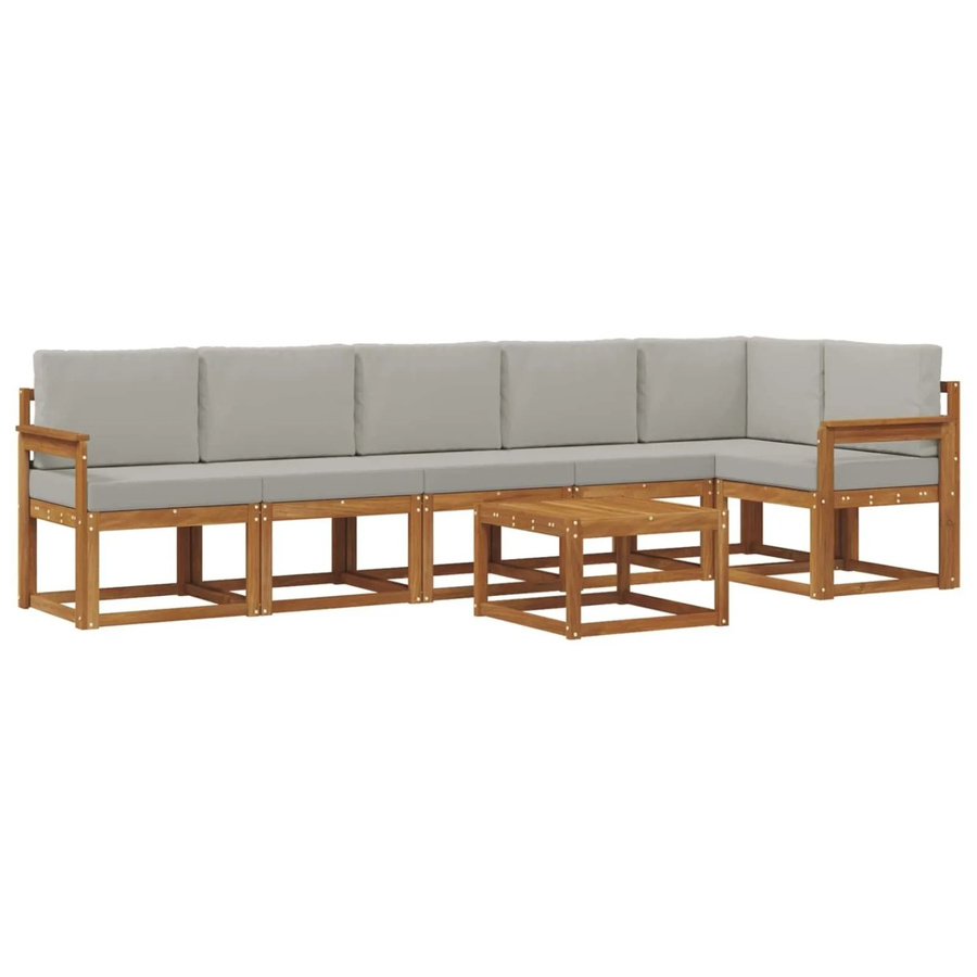 vidaXL Outdoor-Sofagarnitur 7-teilig aus Akazienholz in Natur mit hellgrauen Kissen - Bild 2