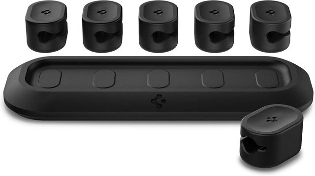 Spigen Magnetischer Kabelhalter aus Silikon für USB-C, Micro USB und Lightning in Schwarz - Bild 1