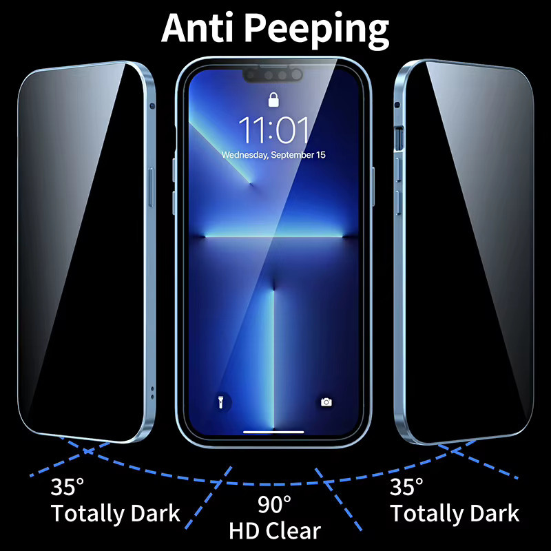 Magnetische RUWANHU Anti-Peeping Handyhülle aus Metall und doppelseitigem Glas in Rot für iPhone 15 14 13 12 11 Pro Max X XS XR 8 7 Plus mit 360 Grad Vollschutz - Bild 4