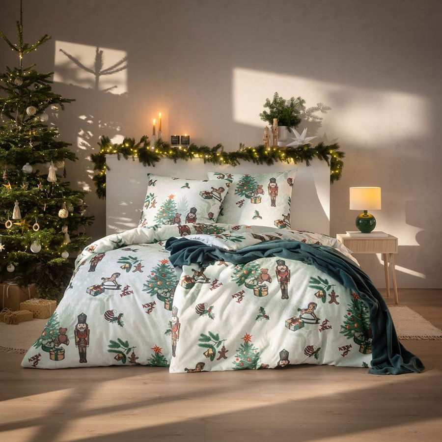 Estella Kuschel Flanell Bettwäsche Nutcracker Weihnachten Weiß, B/H: 135 x 200 cm mit Kissenbezug 80 x 80 cm - Bild 1