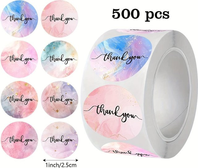 Ouyaohong Danke Aufkleber Rolle in Grau und Mehrfarbig mit Herz-Design für Geschenkverpackungen und Umschläge, 500 Stück - Bild 1