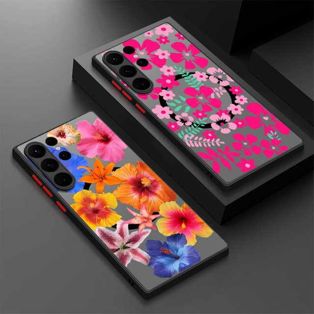 MOESOE Magnetische MagSafe Handyhülle mit Rosa Blumenmuster für Samsung Galaxy S25 S24 S23 S22 S21 Ultra Plus S24 FE mit Eisenring - Bild 1
