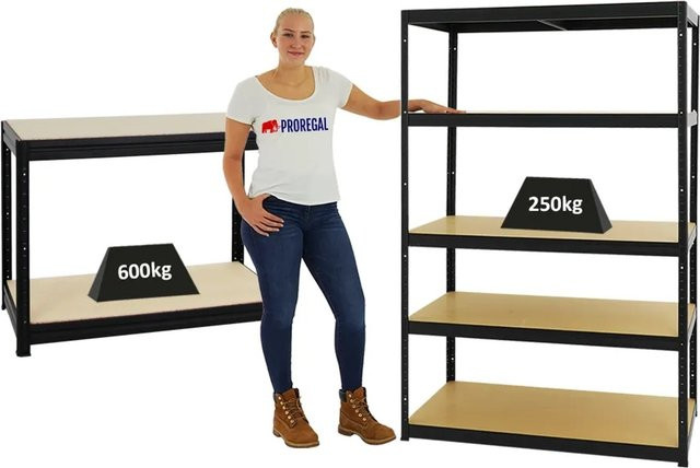 PROREGAL Set aus Schwerlastregal Big Elephant M und höhenverstellbarer Werkbank Slim Dino in Schwarz, H x B x T: 180 x 120 x 60 cm und H x B x T: 90 x 120 x 60 cm - Bild 1