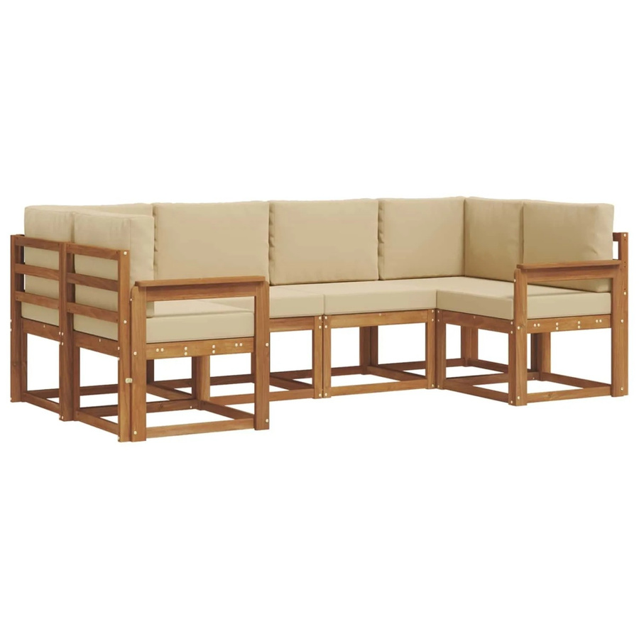vidaXL Outdoor-Sofagarnitur aus Akazienholz in L-Form mit Kissen, 6-teilig, Natur-Beige - Bild 2