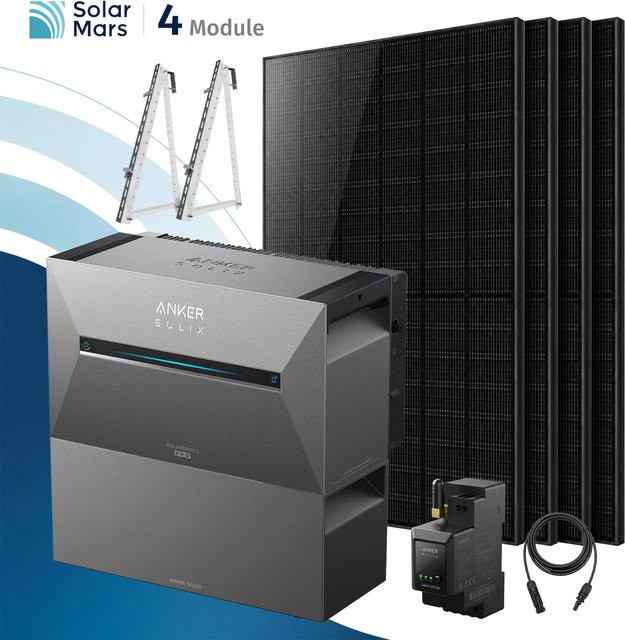 Anker SolarMars Balkonkraftwerk 2000W mit Anker SOLIX Solarbank 3 E2700 Pro Speicher und BP2700 Modul in Grau inklusive Balkonhalterung - Bild 1