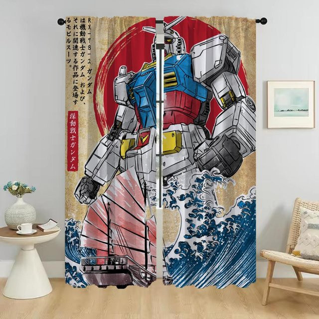 Gundam Halloween Verdunkelungsvorhang für Kinderzimmer und Schlafzimmer, 2er-Set Tüll-Vorhänge mit Grafik-Design, Mehrfarbig, Breite: 50 cm, Höhe: 70 cm - Bild 1
