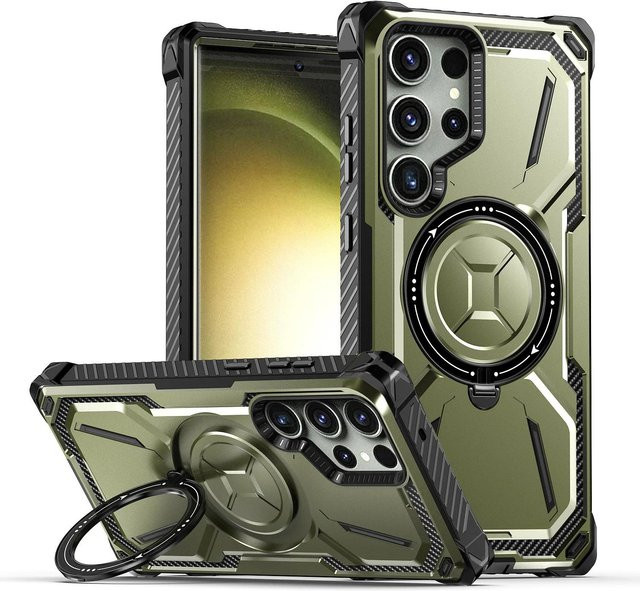 Stoßfeste Samsung Galaxy Handyhülle mit magnetischem Ring und Ständer in Grün für Galaxy S24, S23 Ultra, S22 und S21 Plus - Bild 1