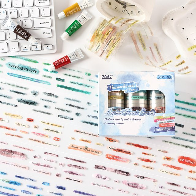 6 Rollen Washi-Tape mit englischen Phrasen in Multicolour für dein DIY Scrapbook-Album und Tagebuch-Dekorationszubehör - Bild 1