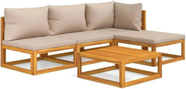 vidaXL 5-tlg Garten-Lounge-Set Modell 4 aus Akazien-Massivholz in Braun und Beige mit Kissen - Bild 1