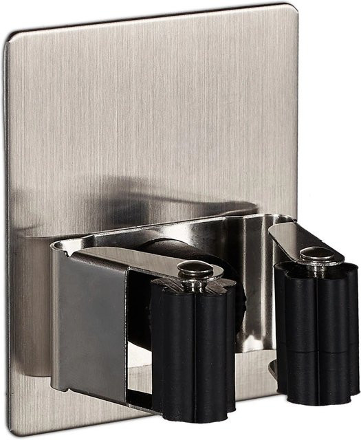 Relaxdays Gerätehalter 2er Set aus Edelstahl und Kunststoff in Silber und Schwarz, selbstklebend, B/H/T: 8 x 6,5 x 4 cm - Bild 1