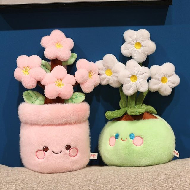 Yiran toy Cartoon Blume Topf Plüschpuppe, Grün Rosa, 33cm - Bild 1