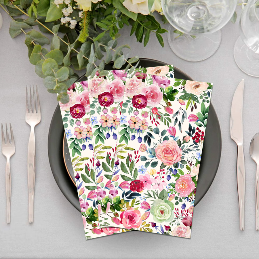 20 Stück bunte Einweg-Papierservietten mit floralem Rosenmuster, 2-lagig, ideal für Hochzeiten und Partys, Mehrfarbig - Bild 2