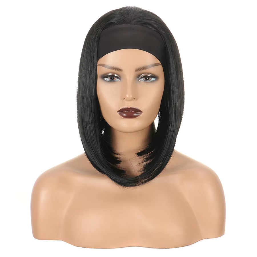 WENYAN Bob-Stirnbandperücke, 12 Zoll, Schwarz, Synthetikhaar, Damen - Bild 5