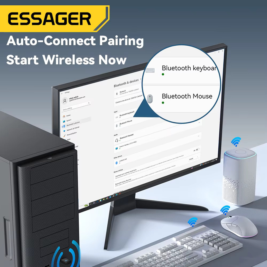 Essager Bluetooth 5.4 USB Adapter in Schwarz für PC, Maus, Tastatur und Audio-Receiver - Bild 4
