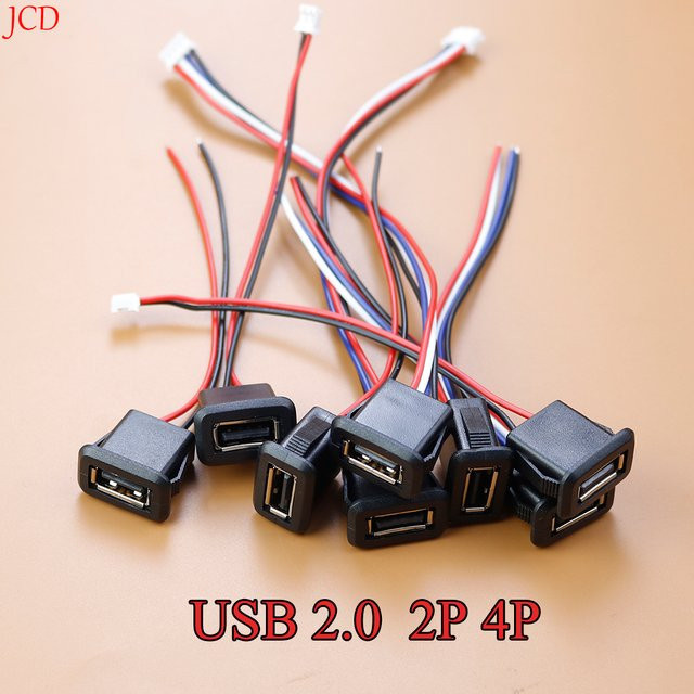 JCD USB 2.0 Buchse mit 4-Draht Kabel und elektrischen Klemmen in Schwarz - Bild 1