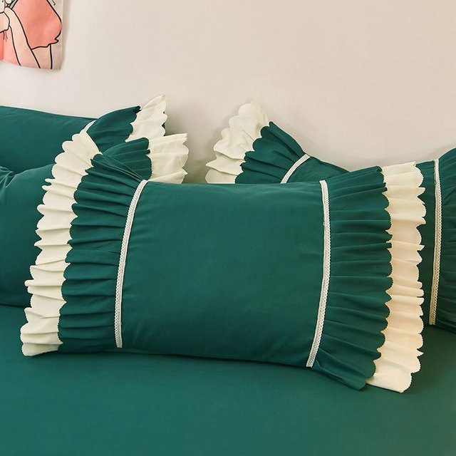 WTEMPO Winter Kissenbezug-Set aus warmem Samt mit Spitzen-Design, 2er-Set, Farbe: Grün, B/H: 48 x 74 cm - Bild 1