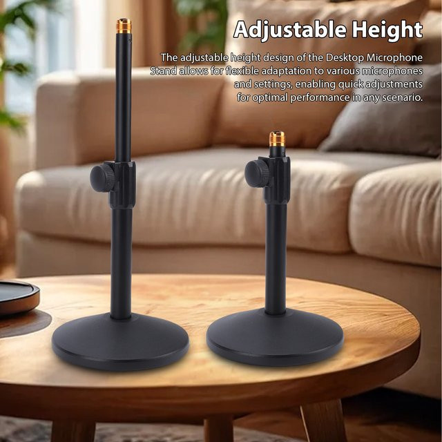 Höhenverstellbarer Desktop-Mikrofonständer aus robustem Metall in Schwarz mit 5/8 bis 3/8 Adapter und rutschfesten Pads für Aufnahmen - Bild 1
