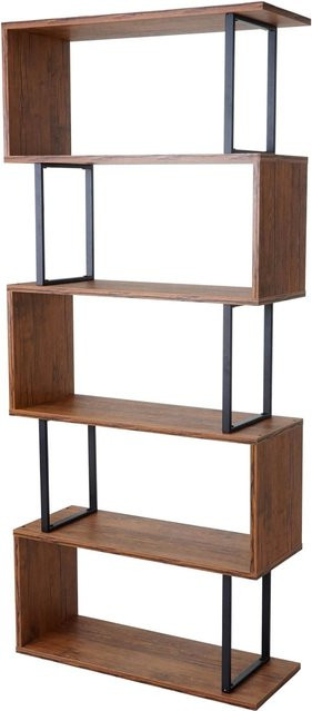 BERLINLODGE Bücherregal mit 3D-Struktur und 5 Ebenen in Wildeiche-Optik und Schwarz, H: 183 cm, B: 80 cm, T: 30 cm - Bild 1