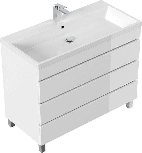 Posseik Stand-Badmöbel Fellini 100 mit 3 Schubladen in Eiche und Gold mit SoftClose-Funktion - Bild 1