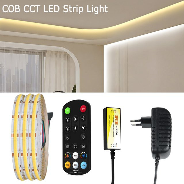 CENFAYA COB CCT LED-Streifen mit RF-Fernbedienung, 12V dimmbar, Dual-Weiß 2700-6500K für Schrank und Schreibtisch - Bild 1