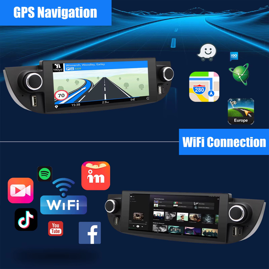 ESSGOO Android 14 Autoradio für Fiat 500 (2007-2015) mit 6.86 Zoll HD Touchscreen, Bluetooth, Apple CarPlay, Android Auto, GPS, WiFi, DAB+ und Lenkradsteuerung in Schwarz - Bild 3