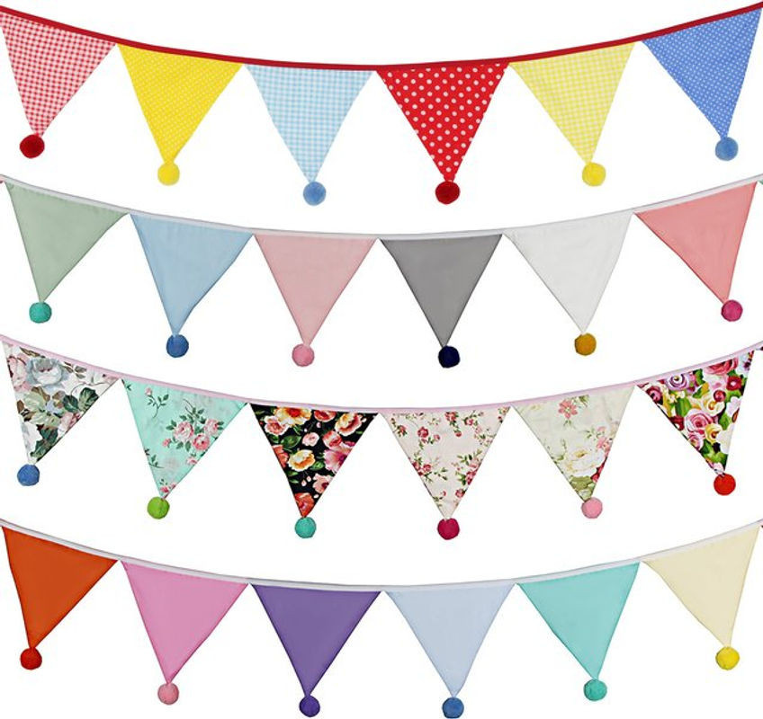 INFEI Vintage Wimpelkette aus Blumenstoff mit 12 Flaggen und Kugeln, mehrfarbige Textil-Girlande für Hochzeit, Babyparty oder Karneval, Länge: 3,2 m - Bild 1