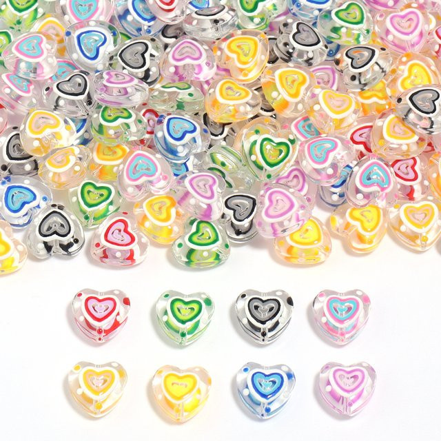 Lampwork Herz Perlen, 12mm, Bunte, Handgemalte Glas Perlen, 5 Stück - Bild 1