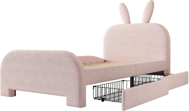 okwish Kinderbett mit Kaninchendesign und zwei Schubladen in Rosa, B/T: 90 x 200 cm - Bild 1