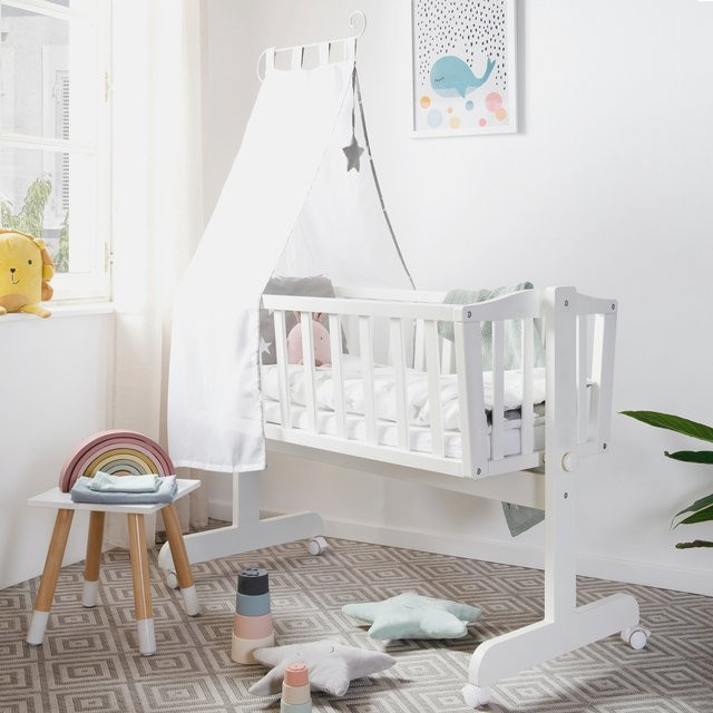 Roba Komplettwiegenset Little Stars in Weiss und Grau aus Massivholz mit Baldachinrahmen - Bild 1