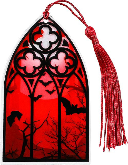Scharlachrotes Fledermaus-Lesezeichen aus Acryl mit Quaste im gotischen Design - Bild 1