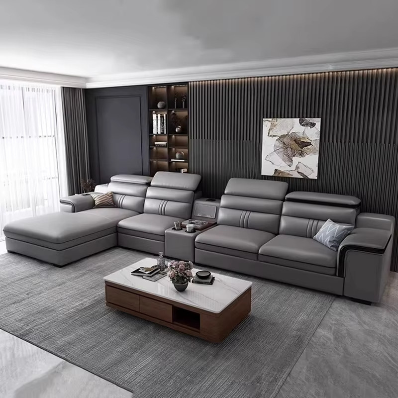 UOSU Modernes L-Shape Sofa aus Kunstleder in Grau für dein Wohnzimmer - Bild 2