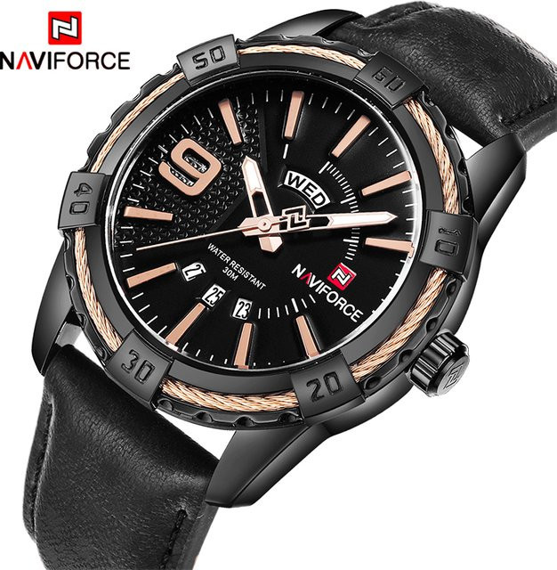 NAVIFORCE Armbanduhr, Quarz, Lederarmband, Schwarz, Herren - Bild 1