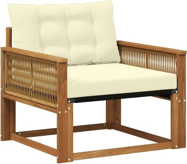 vidaXL Outdoor-Sofagarnitur aus massivem Akazienholz mit Textilene-Bezug und Kissen in Beige - Bild 1