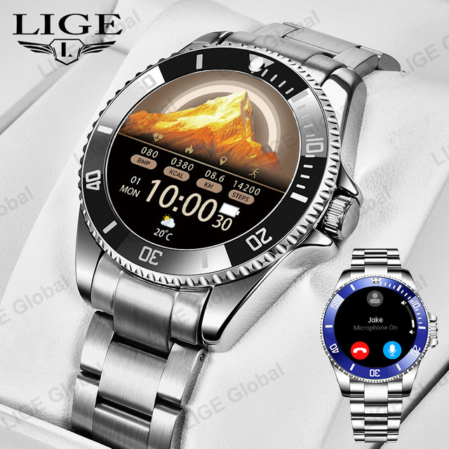 LIGE Smartwatch, Edelstahl, Schwarz, Herren - Bild 1