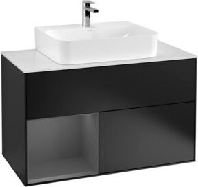 V&B Waschtischunterschrank Finion 100 mit Wandbeleuchtung, Anthrazit lackiert, B/T/H: 100 x 50,1 x 50,1 cm - Bild 1