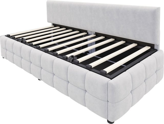 Merax Sofabett aus Samt mit Hydraulik-Stauraum in Hellgrau, B/T/H: 90 x 200 x 78 cm - Bild 1