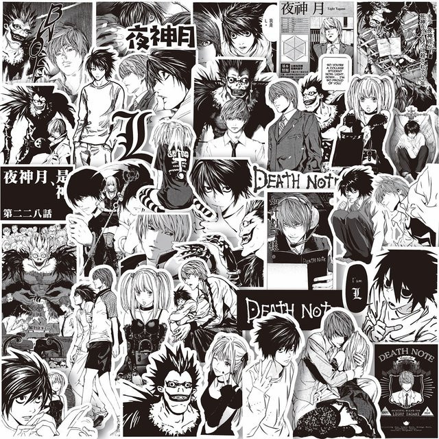 65 Stück Anime Death Note Graffiti Aufkleber in Schwarz und Weiß für Laptop, Skateboard und Scrapbooking - Bild 1