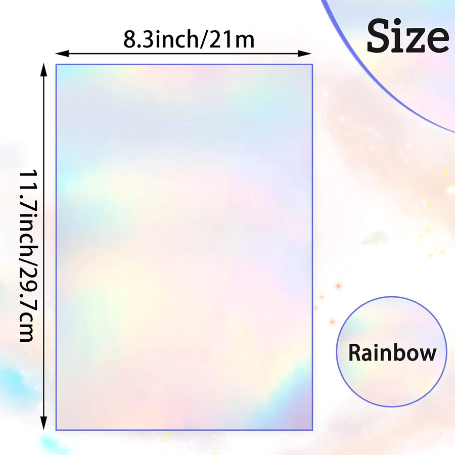 Holografische Regenbogen Kaltlaminierungsfolie in A4, wasserdichtes selbstklebendes Vinyl-Aufkleberpapier, Multicolor, 50 Blatt - Bild 2
