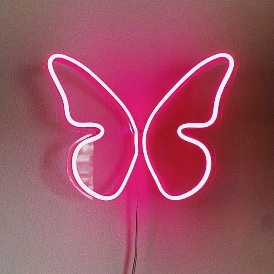 WNS Schmetterlingsförmiges LED-Neonlicht in Pink als moderne Wanddekoration und Nachtlampe - Bild 2
